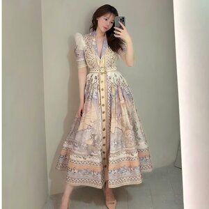 Zimmermann High Tide Midi Maxi Shirt Dress Odyssey Silk Linen